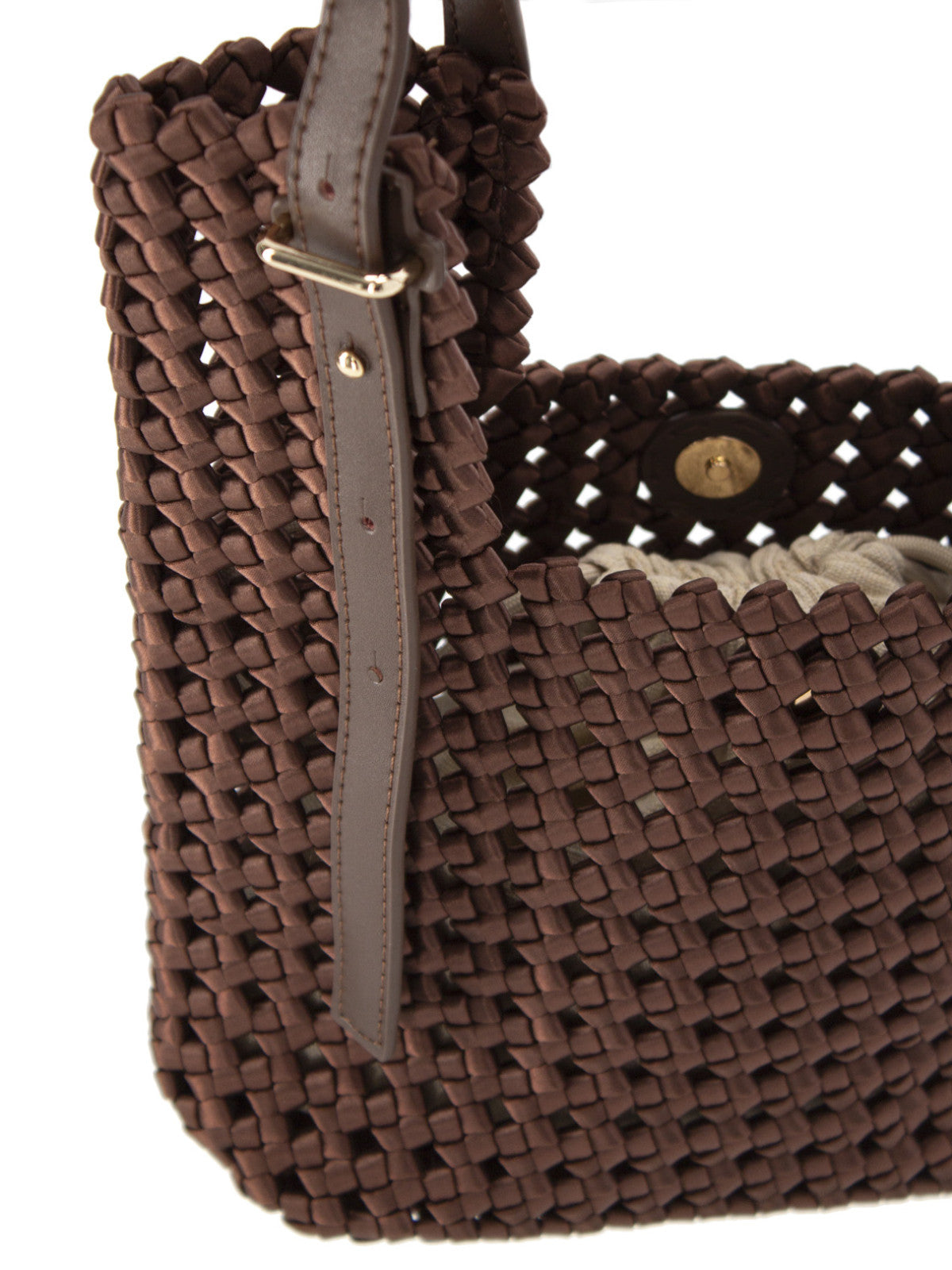 Pleciona brązowa torebka damska typu mini shopper bag L’AF