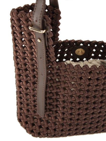 Pleciona brązowa torebka damska typu mini shopper bag L’AF