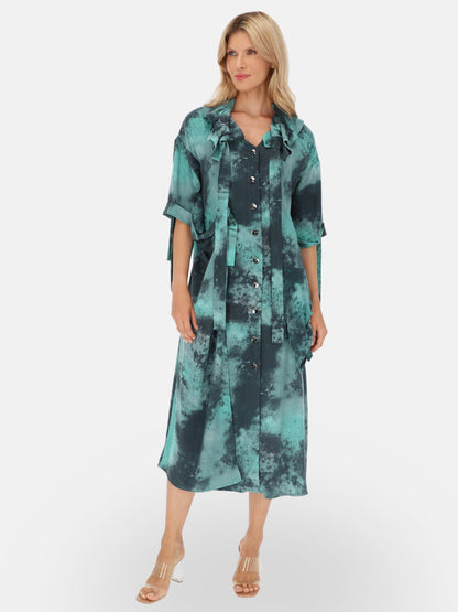 Sukienka koszulowa w zielono-czarny wzór tie-dye EyeForFashion