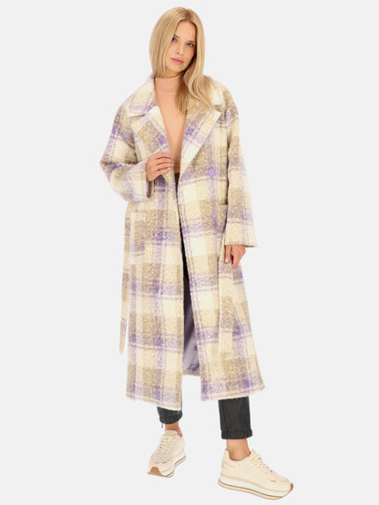 Płaszcz damski z tkaniny boucle w kratę Smashed Lemon 24556