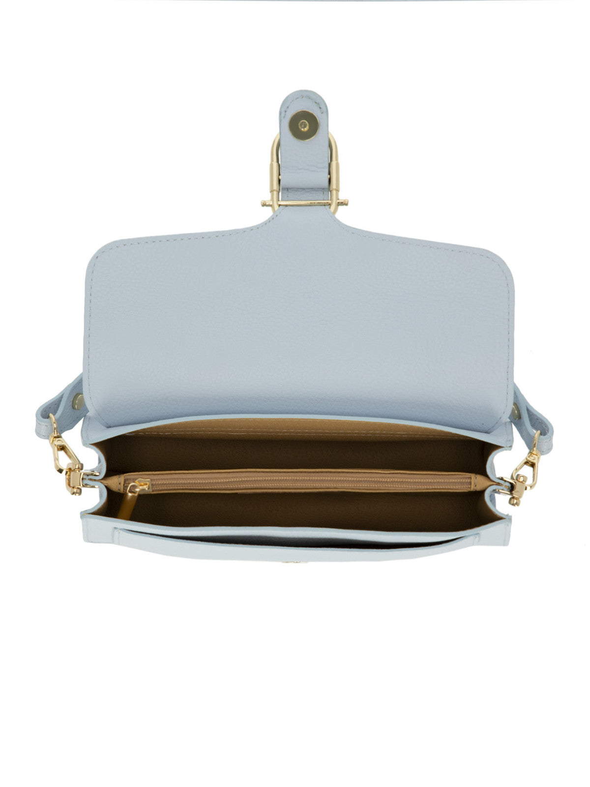 Elegancka torebka damska błękitna crossbody z klapą L’AF