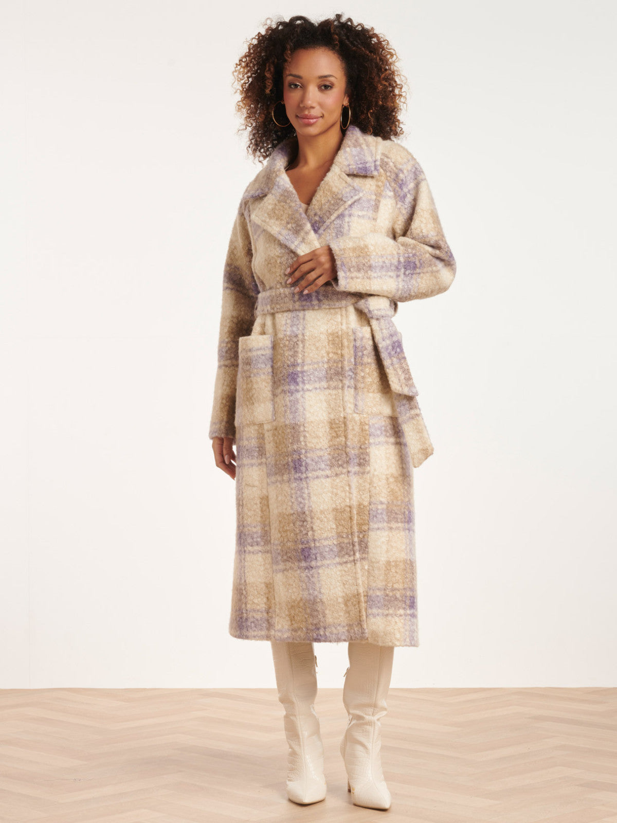 Płaszcz damski z tkaniny boucle w kratę Smashed Lemon 24556