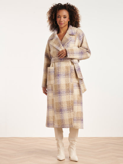Płaszcz damski z tkaniny boucle w kratę Smashed Lemon 24556