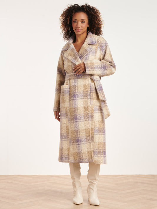 Płaszcz damski z tkaniny boucle w kratę Smashed Lemon 24556