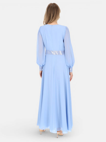 Wieczorowa błękitna elegancka gładka sukienka na wesele maxi Liliosa