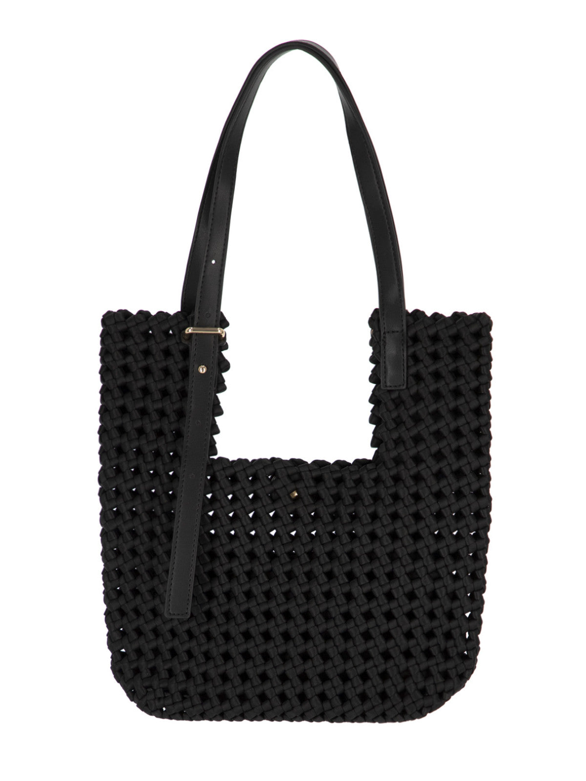 Pleciona czarna torebka damska typu mini shopper bag L’AF