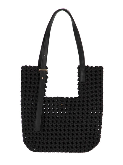 Pleciona czarna torebka damska typu mini shopper bag L’AF