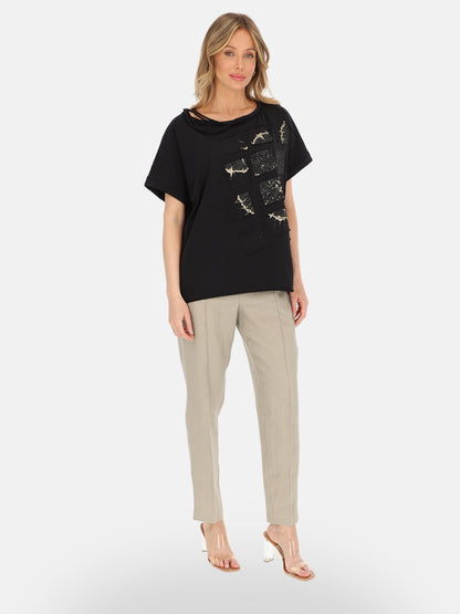 Luźny czarny bawełniany t-shirt damski na co dzień Ola