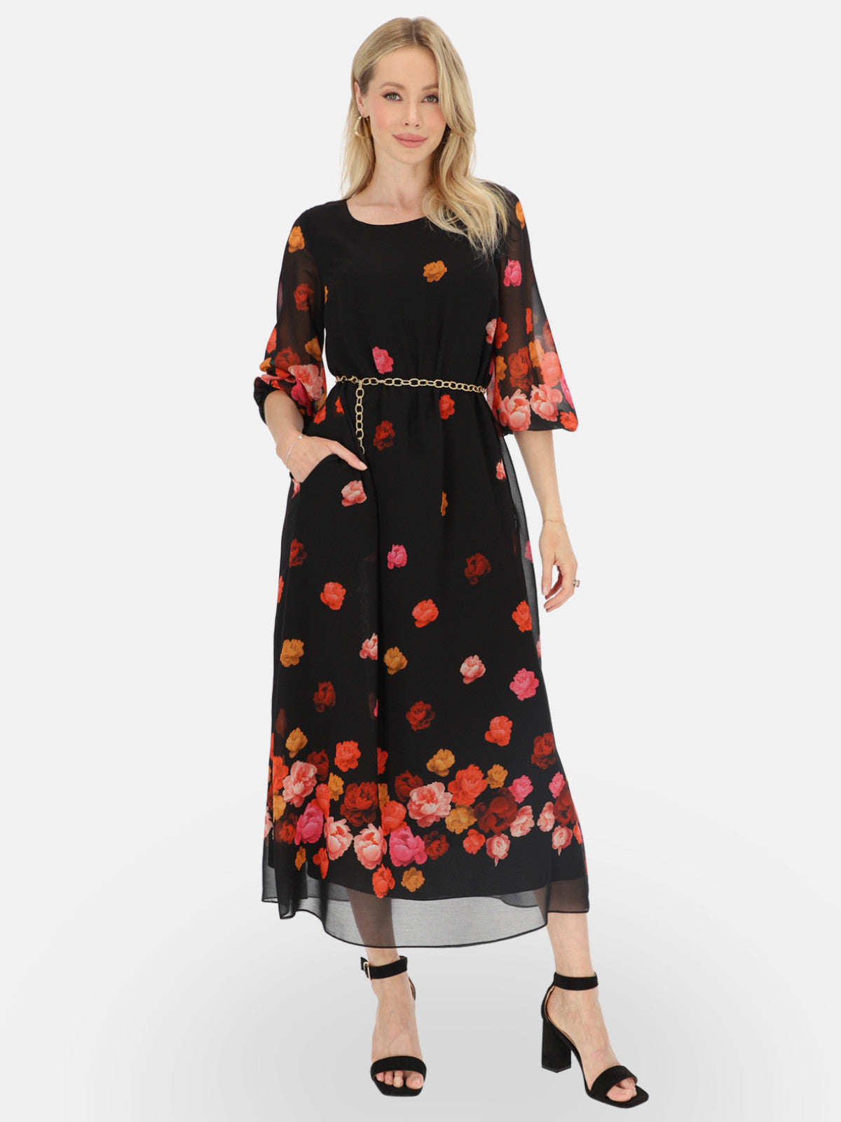 Czarna zwiewna sukienka maxi w kwiaty L'AF Pabla