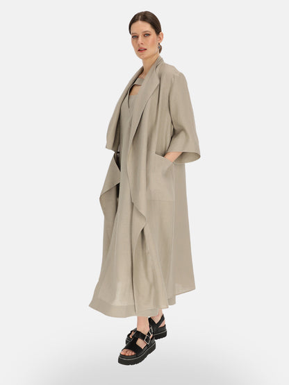 Szary lniany kardigan damski maxi z Eye For Fashion