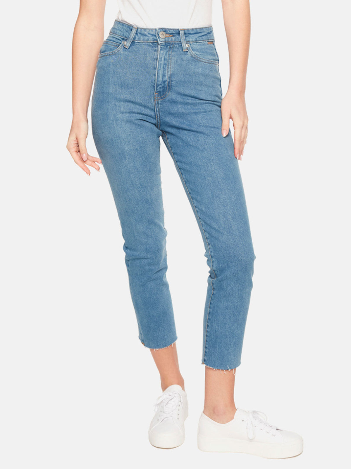 Damskie jeansy mom fit z surowym wykończeniem nogawek L'AF Taga