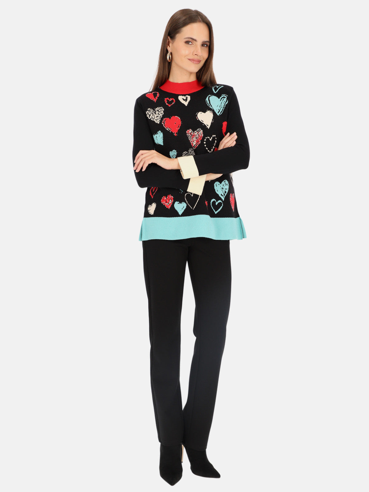 Sweter damski w kolorowe serca Tinta Eira