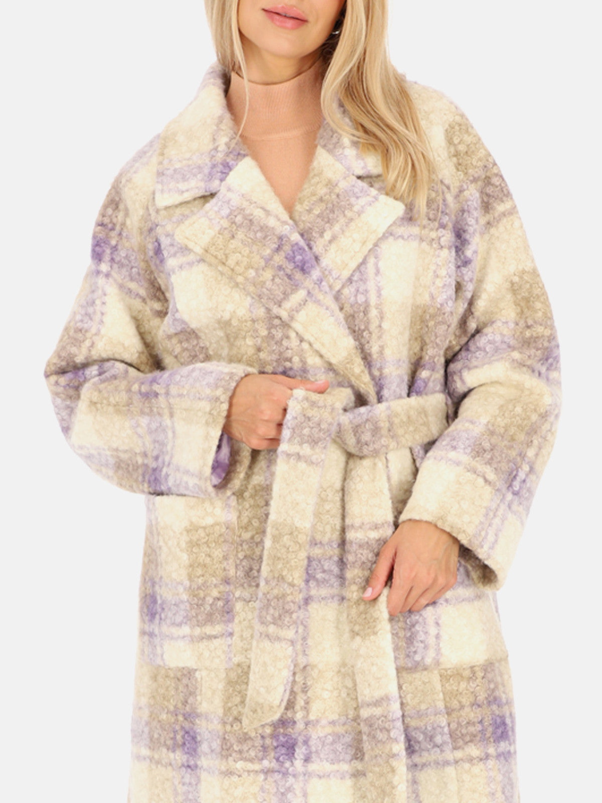 Płaszcz damski z tkaniny boucle w kratę Smashed Lemon 24556
