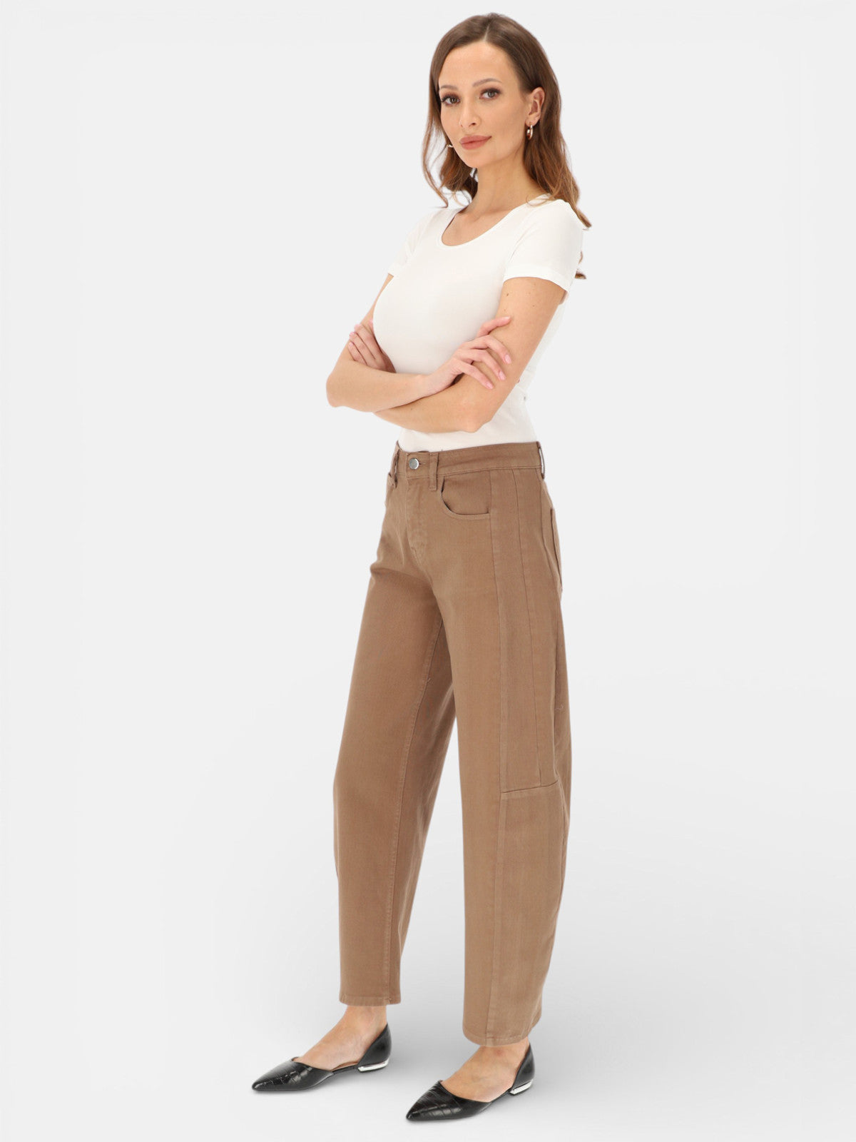 Brązowe jeansy damskie slouchy L’AF Mario