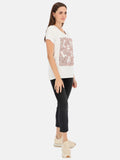 Efektowny biały bawełniany t-shirt z cekinową aplikacją Gianna