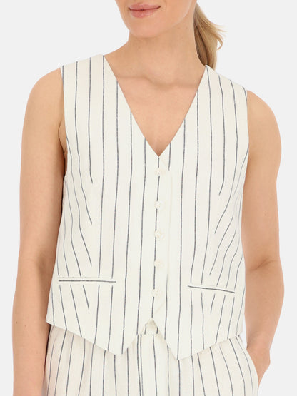 Kremowa kamizelka damska w paski Red Button Waistcoat