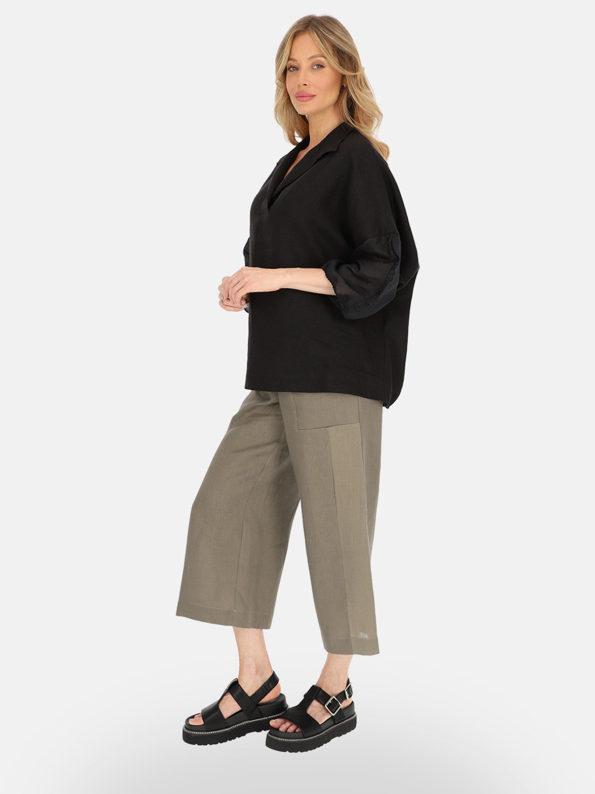 Luźna czarna lniana bluzka oversize na komfortowe lato Dominika