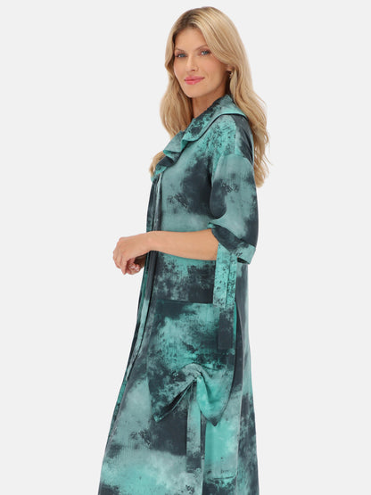 Sukienka koszulowa w zielono-czarny wzór tie-dye EyeForFashion