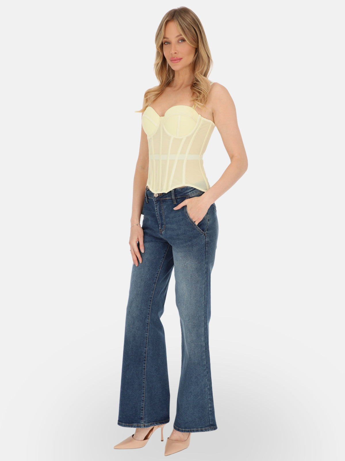 Słoneczny żółty dopasowany gorset top bustier na lato Bruna