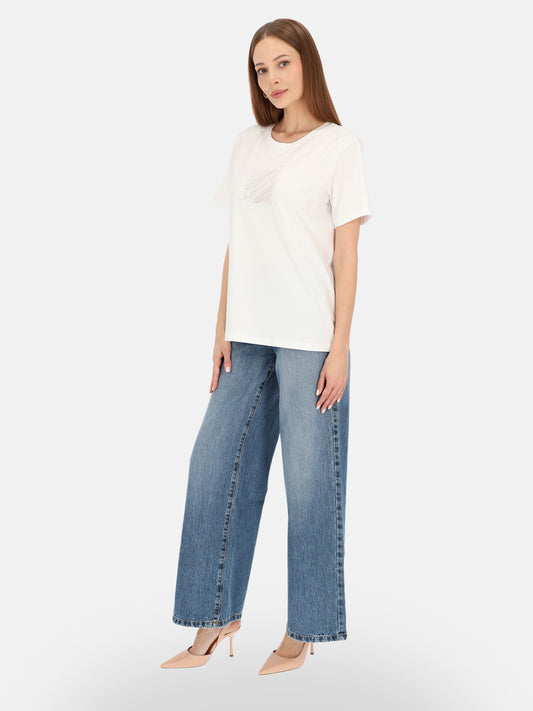 Delikatny biały bawełniany t-shirt z subtelnym nadrukiem Ondyna