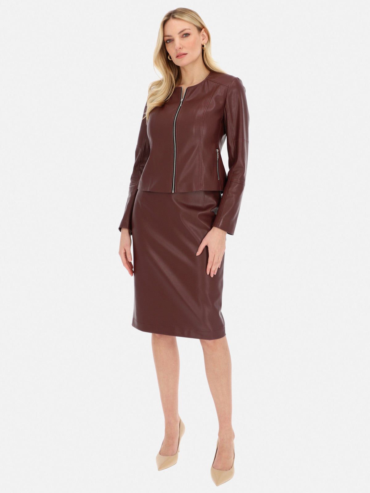 Elegancka bordowa kurtka damska z eko skóry L'AF Mirel