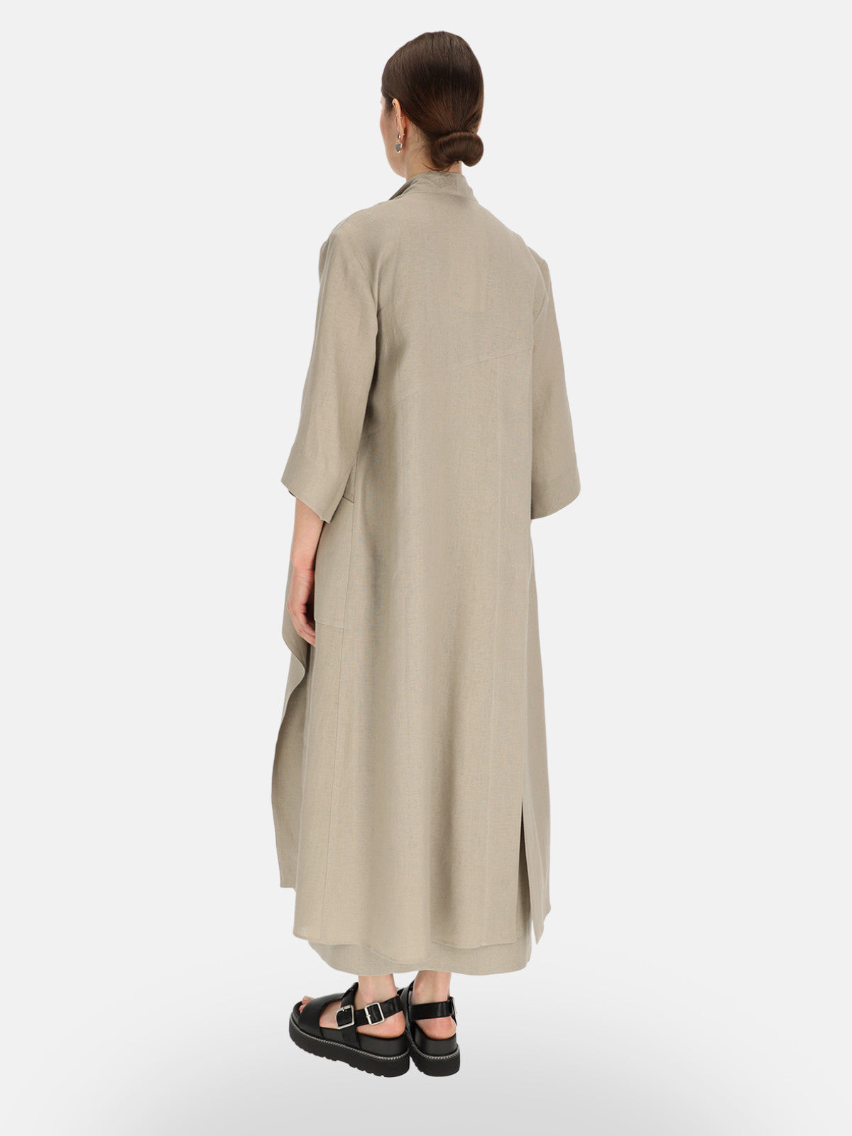 Szara lniana sukienka maxi z rozcięciem Eye For Fashion