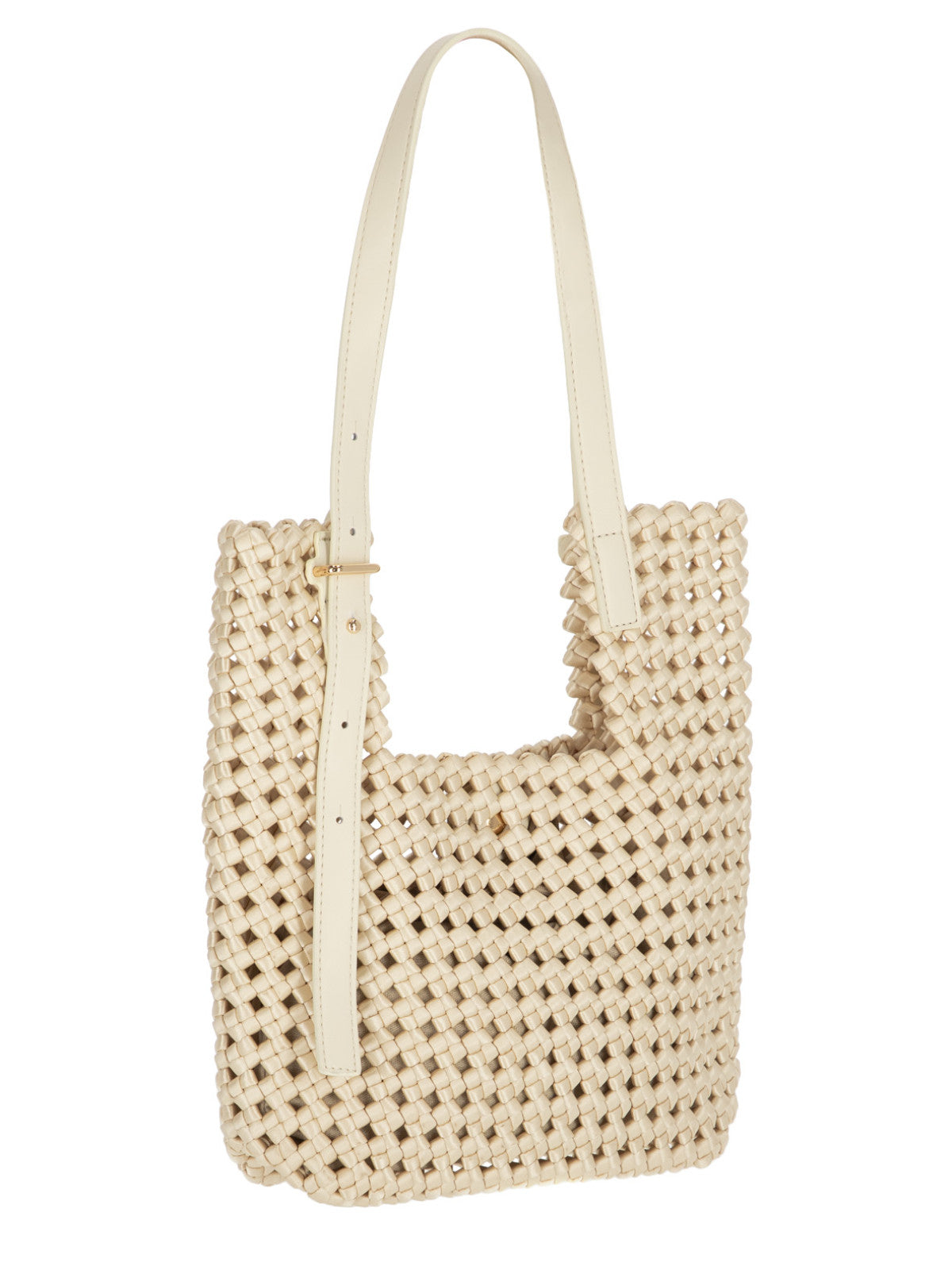 Pleciona kremowa torebka damska typu mini shopper bag L’AF
