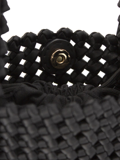 Pleciona czarna torebka damska typu mini shopper bag L’AF