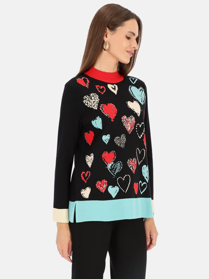 Sweter damski w kolorowe serca Tinta Eira
