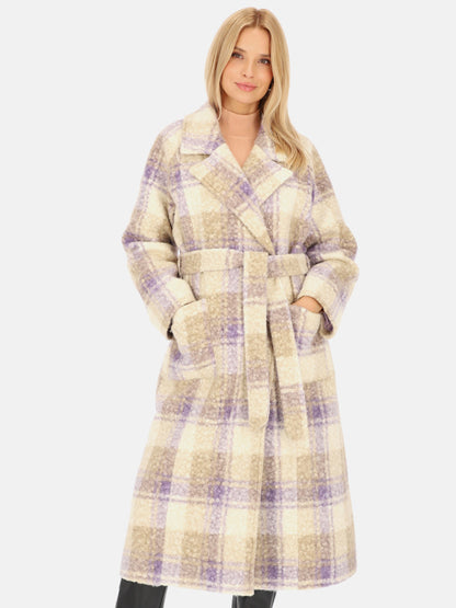 Płaszcz damski z tkaniny boucle w kratę Smashed Lemon 24556